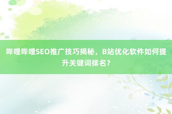 哔哩哔哩SEO推广技巧揭秘，B站优化软件如何提升关键词排名？