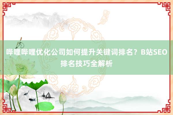 哔哩哔哩优化公司如何提升关键词排名？B站SEO排名技巧全解析