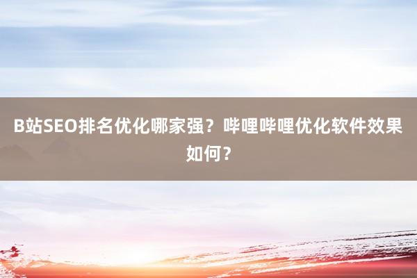 B站SEO排名优化哪家强？哔哩哔哩优化软件效果如何？