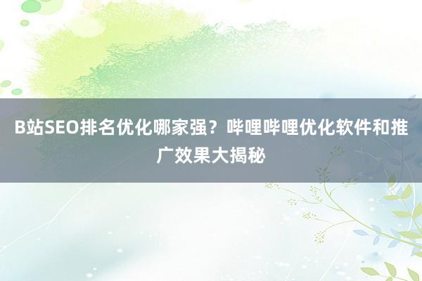 B站SEO排名优化哪家强？哔哩哔哩优化软件和推广效果大揭秘