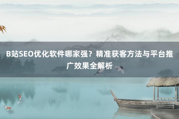 B站SEO优化软件哪家强？精准获客方法与平台推广效果全解析