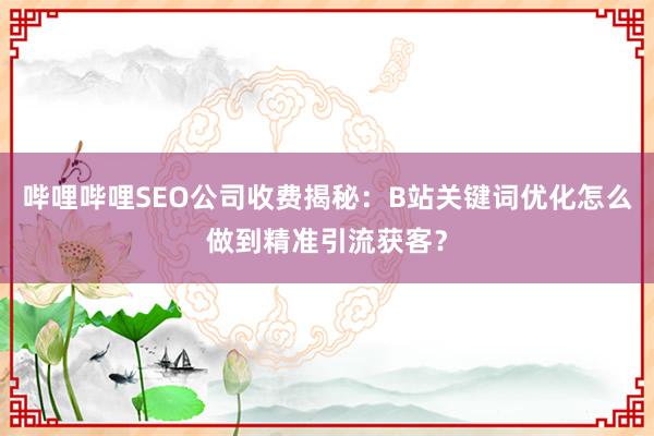 哔哩哔哩SEO公司收费揭秘：B站关键词优化怎么做到精准引流获客？