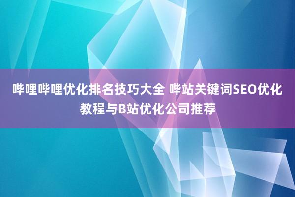 哔哩哔哩优化排名技巧大全 哔站关键词SEO优化教程与B站优化公司推荐