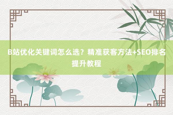 B站优化关键词怎么选？精准获客方法+SEO排名提升教程