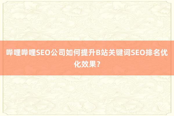 哔哩哔哩SEO公司如何提升B站关键词SEO排名优化效果？