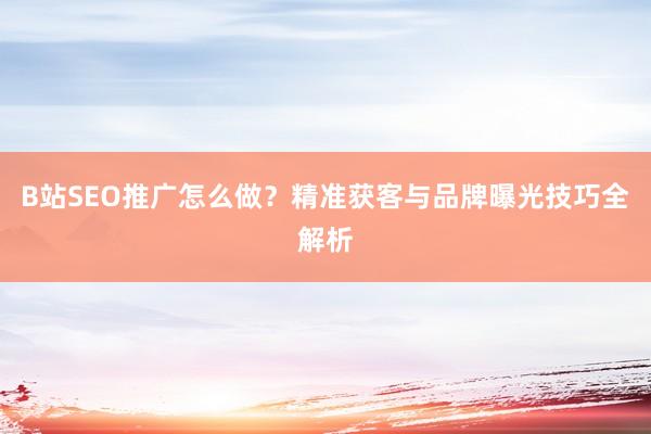 B站SEO推广怎么做？精准获客与品牌曝光技巧全解析