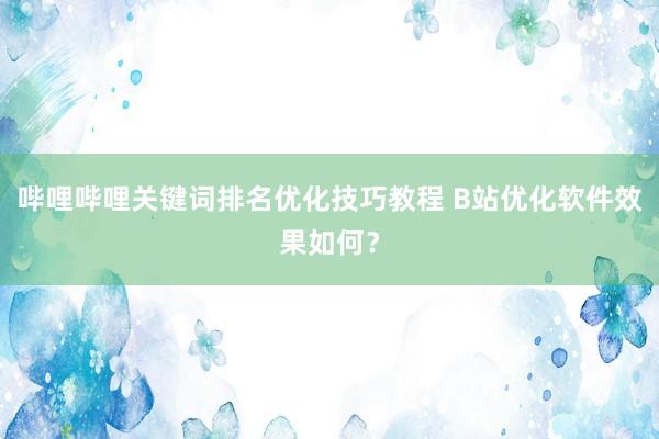 哔哩哔哩关键词排名优化技巧教程 B站优化软件效果如何？