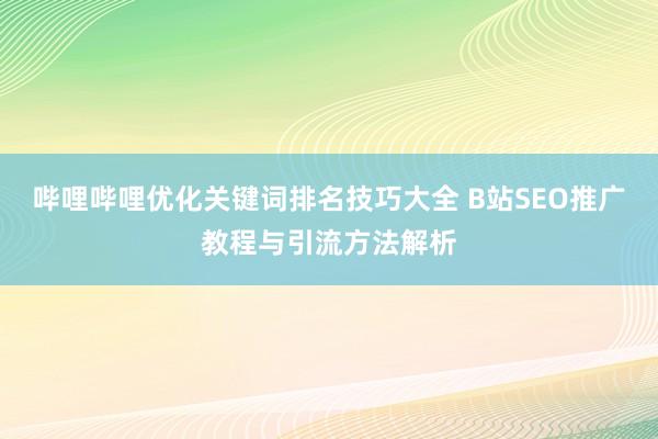 哔哩哔哩优化关键词排名技巧大全 B站SEO推广教程与引流方法解析
