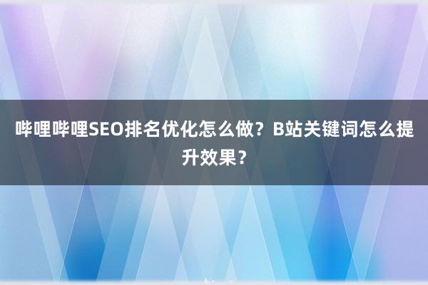 哔哩哔哩SEO排名优化怎么做？B站关键词怎么提升效果？