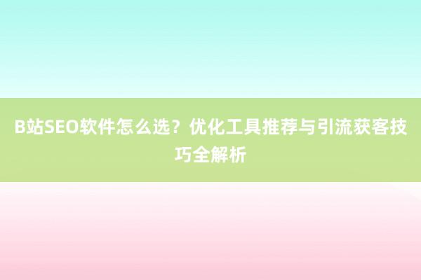 B站SEO软件怎么选？优化工具推荐与引流获客技巧全解析