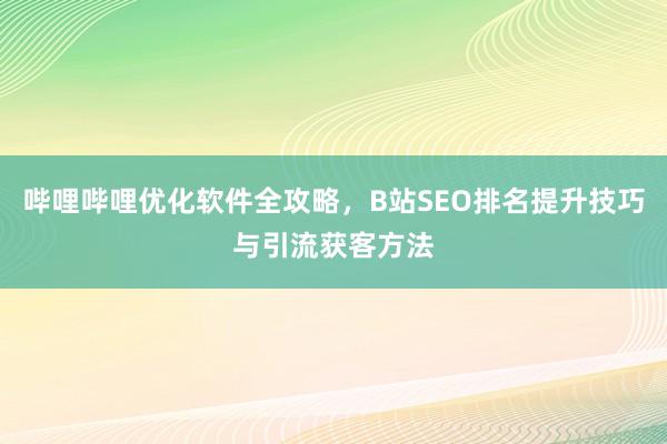 哔哩哔哩优化软件全攻略，B站SEO排名提升技巧与引流获客方法