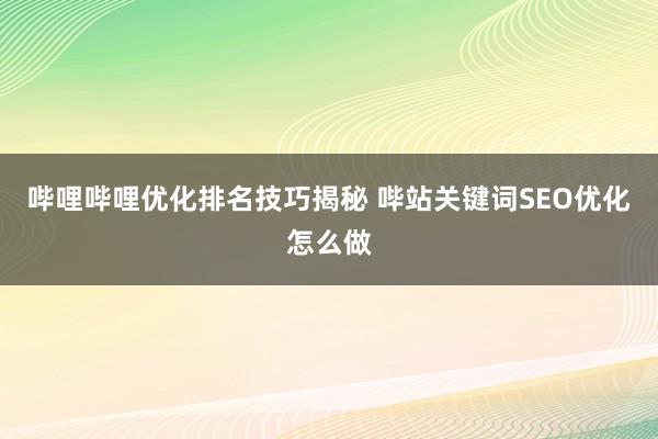 哔哩哔哩优化排名技巧揭秘 哔站关键词SEO优化怎么做