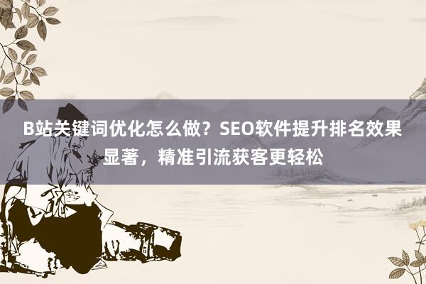 B站关键词优化怎么做？SEO软件提升排名效果显著，精准引流获客更轻松