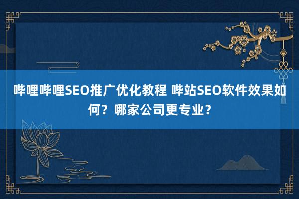 哔哩哔哩SEO推广优化教程 哔站SEO软件效果如何？哪家公司更专业？