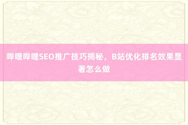 哔哩哔哩SEO推广技巧揭秘，B站优化排名效果显著怎么做