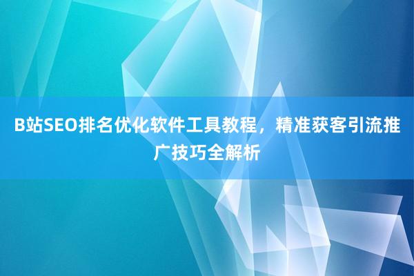 B站SEO排名优化软件工具教程，精准获客引流推广技巧全解析
