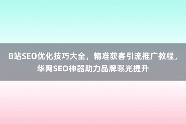 B站SEO优化技巧大全，精准获客引流推广教程，华网SEO神器助力品牌曝光提升