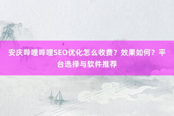 安庆哔哩哔哩SEO优化怎么收费？效果如何？平台选择与软件推荐