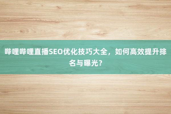 哔哩哔哩直播SEO优化技巧大全，如何高效提升排名与曝光？