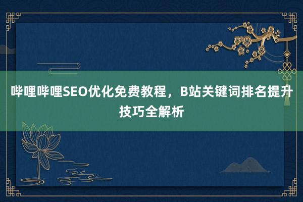 哔哩哔哩SEO优化免费教程，B站关键词排名提升技巧全解析