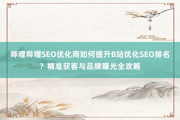 哔哩哔哩SEO优化商如何提升B站优化SEO排名？精准获客与品牌曝光全攻略