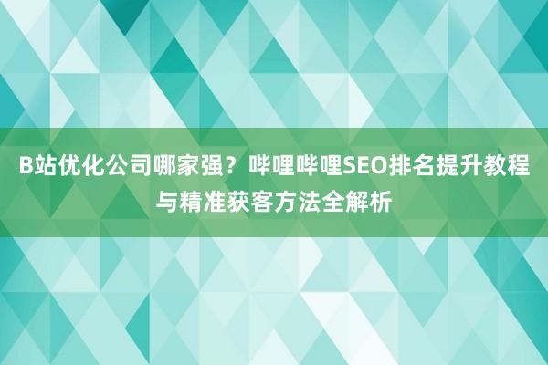 B站优化公司哪家强？哔哩哔哩SEO排名提升教程与精准获客方法全解析