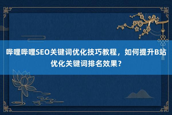 哔哩哔哩SEO关键词优化技巧教程，如何提升B站优化关键词排名效果？