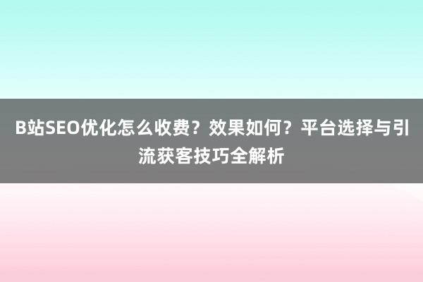 B站SEO优化怎么收费？效果如何？平台选择与引流获客技巧全解析