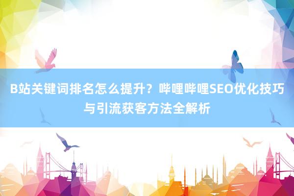 B站关键词排名怎么提升？哔哩哔哩SEO优化技巧与引流获客方法全解析