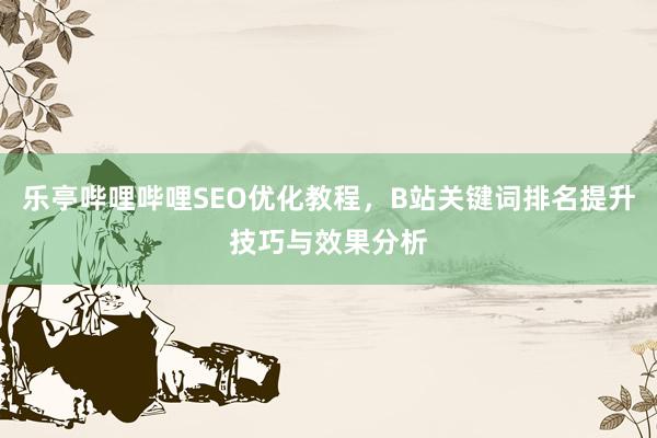 乐亭哔哩哔哩SEO优化教程，B站关键词排名提升技巧与效果分析