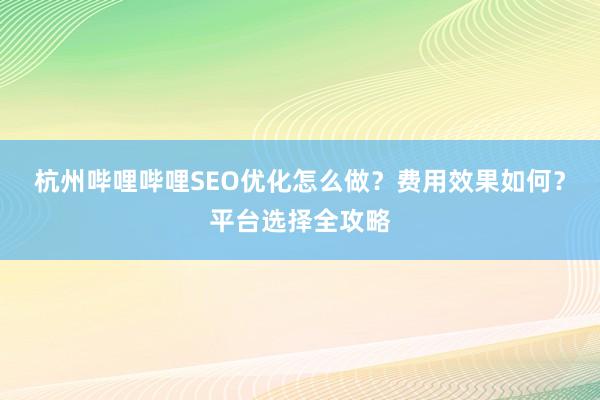 杭州哔哩哔哩SEO优化怎么做？费用效果如何？平台选择全攻略