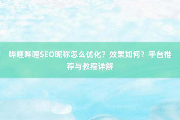哔哩哔哩SEO昵称怎么优化？效果如何？平台推荐与教程详解
