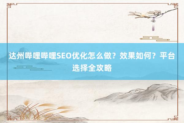 达州哔哩哔哩SEO优化怎么做？效果如何？平台选择全攻略